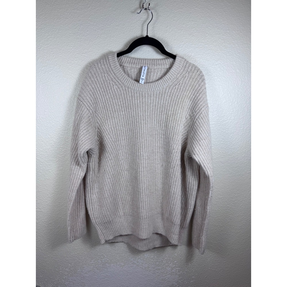 Athleta Wool Rib Knit Pullover Sweater Women Size S Beige‎ Crewneck Minimalist